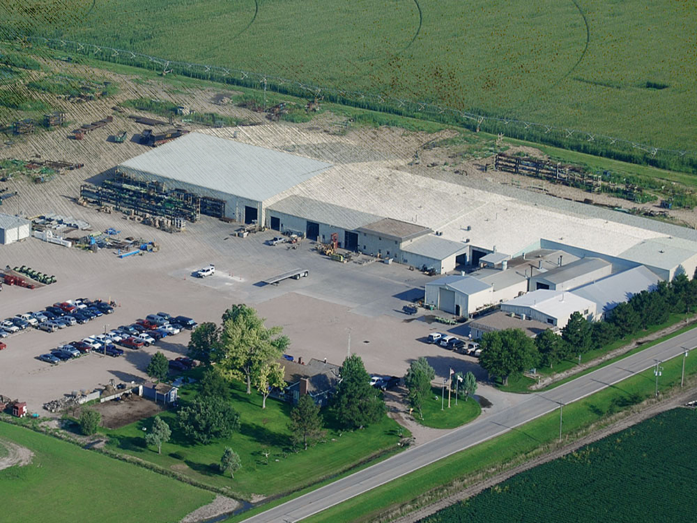 Aerial view of the roof at the Orthman Manufacturing facility in Lexington, NE