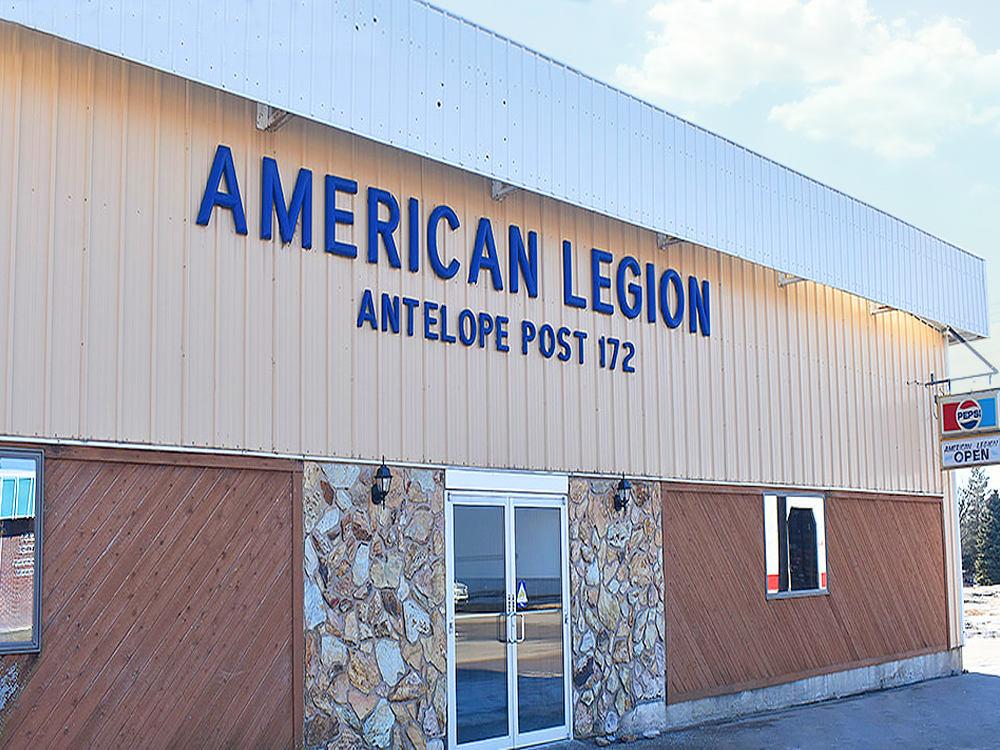 The front entrance to the American Legion Antelope Post 172 in Neligh, NE.