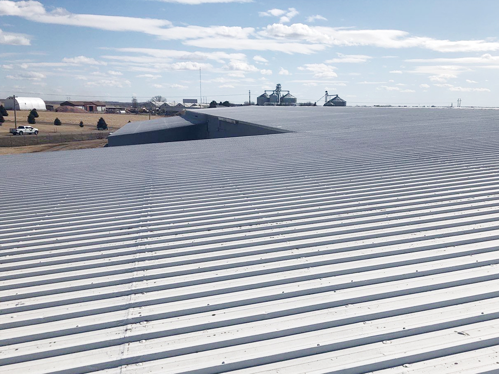 Pre-coating roof damages at Smeal Fire Apparatus Co in Neligh, NE